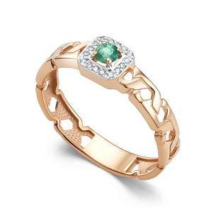 Кольцо из красного золота с изумрудом и бриллиантами