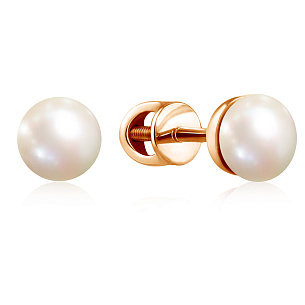 Серьги Пусеты из красного золота с жемчугом