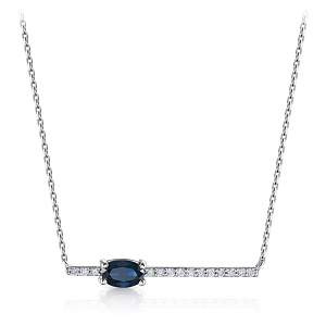 Колье из белого золота с бриллиантами, сапфиром, плетение якорное