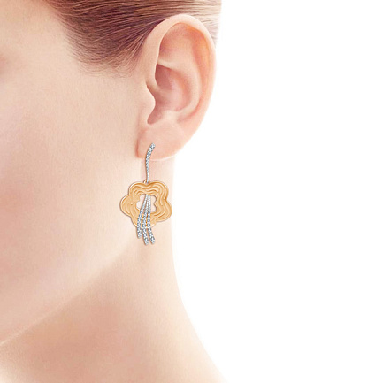 Серьги с английским замком из красного золота с фианитом