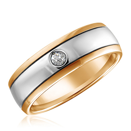 Кольцо обручальное из красного золота с бриллиантом