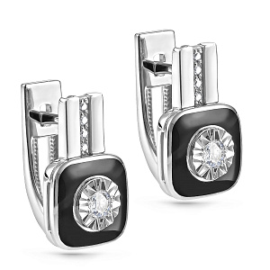 Серьги с английским замком из белого золота с бриллиантами