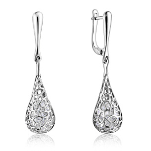 Серьги с английским замком из белого золота с фианитом