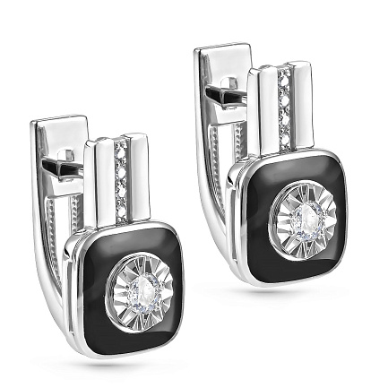 Серьги с английским замком из белого золота с бриллиантами