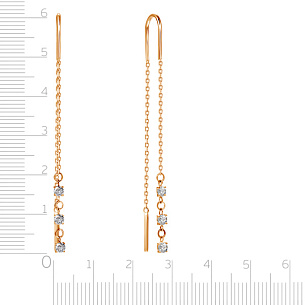 Серьги Продевки из красного золота с фианитом, плетение якорное