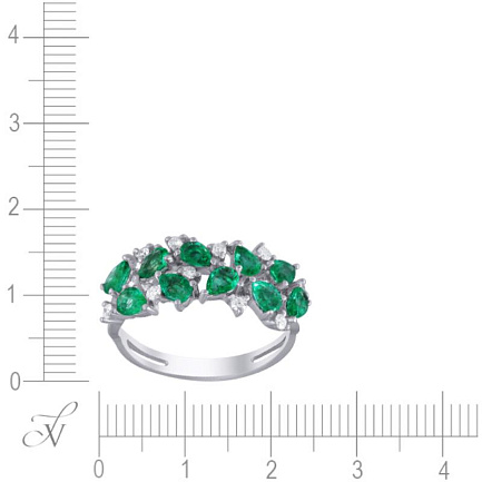 Кольцо из белого золота с бриллиантами, изумрудами