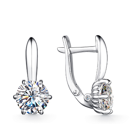 Серьги с английским замком из серебра с фианитами