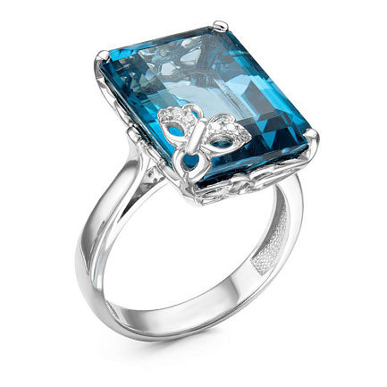 Кольцо из белого золота с бриллиантами, топазом