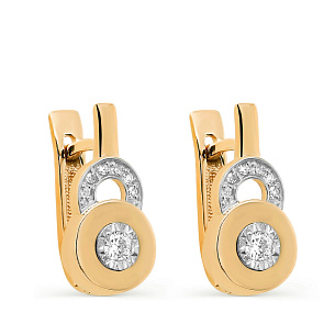 Серьги с английским замком из желтого золота с бриллиантами