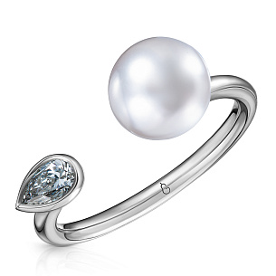 Кольцо из белого золота с жемчугом и бриллиантом