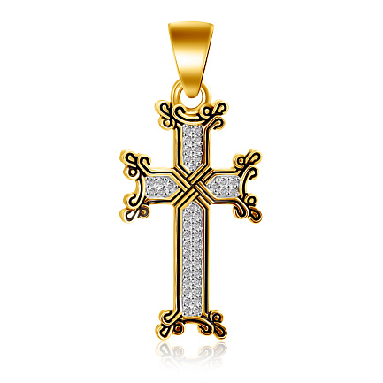 Крест с бриллиантами из желтого золота