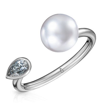 Кольцо из белого золота с бриллиантом, жемчугом