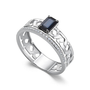 Кольцо из белого золота с бриллиантами, сапфиром