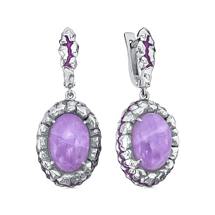 Серьги с английским замком из серебра с фианитами и кунцитами