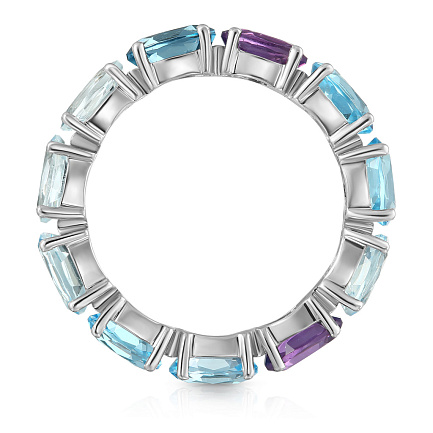 Кольцо из белого золота с аквамаринами, аметистами