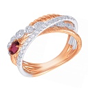 Кольцо из комбинированного золота с бриллиантами, родолитом