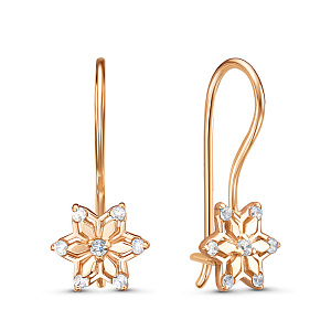 Серьги с французским замком из красного золота с фианитами