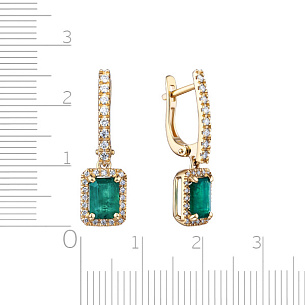 Серьги с английским замком из желтого золота с изумрудом