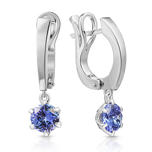 Серьги с английским замком из белого золота с танзанитом