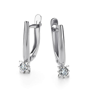 Серьги с английским замком из белого золота с бриллиантами