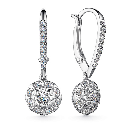 Серьги с английским замком из белого золота с бриллиантами