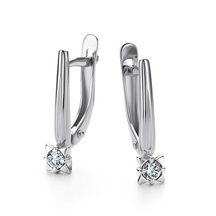 Серьги с английским замком из белого золота с бриллиантами