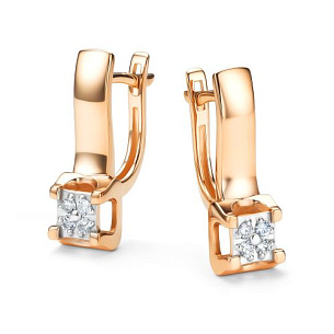 Серьги с английским замком из красного золота с бриллиантом