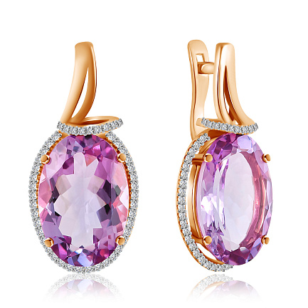 Серьги с английским замком из красного золота с аметистом