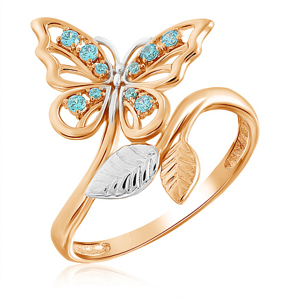 Золотое кольцо с фианитом Бабочка