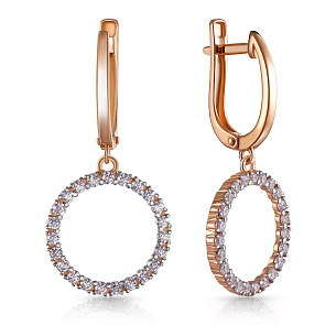 Серьги с английским замком из красного золота с фианитом