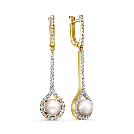 Серьги с английским замком из желтого золота с бриллиантами