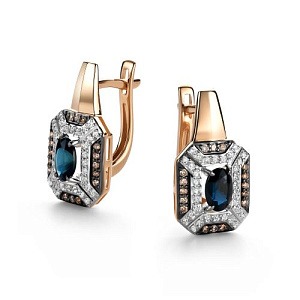 Серьги с английским замком из красного золота с бриллиантами