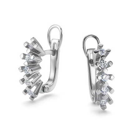 Серьги с английским замком из белого золота с бриллиантами