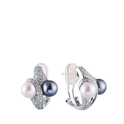 Серьги из белого золота с бриллиантами, жемчугом