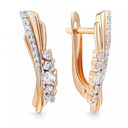 Серьги с английским замком из красного золота с фианитом