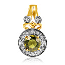 Подвеска из желтого золота с молдавитом, сапфирами