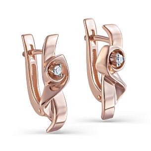 Серьги с английским замком из красного золота с бриллиантом