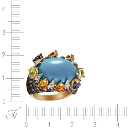 Кольцо из желтого золота с бриллиантами, бирюзой