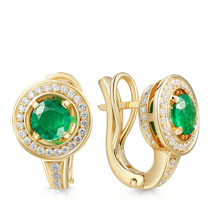 Серьги с английским замком из желтого золота с бриллиантами