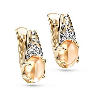 Серьги с английским замком из желтого золота с цитрином