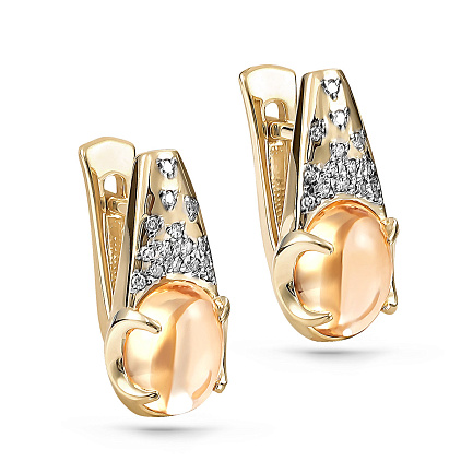 Серьги с английским замком из желтого золота с бриллиантами