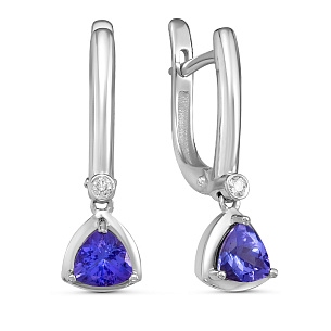 Серьги с английским замком из белого золота с бриллиантами, танзанитами
