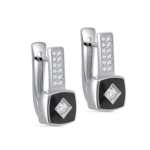 Серьги с английским замком из серебра с фианитом