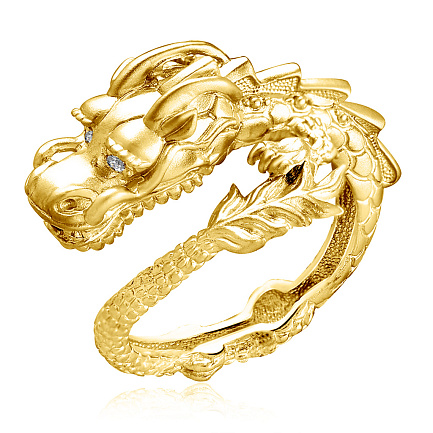 Позолоченное серебряное кольцо с фианитом Дракон