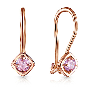 Серьги с французским замком из красного золота с фианитом