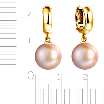 Серьги с английским замком из желтого золота с жемчугом