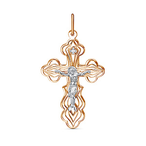 Крест из серебра с позолотой, фианитом
