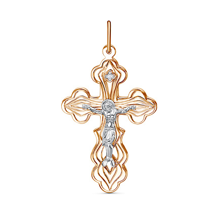 Крест из серебра с позолотой, фианитом