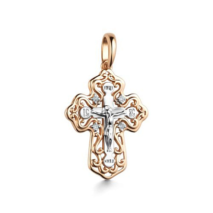 Крест из красного золота с бриллиантами