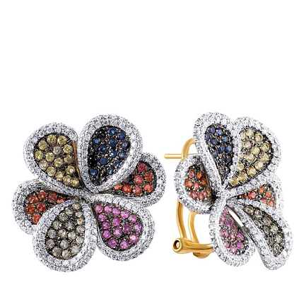 Серьги из желтого золота с бриллиантами, сапфирами